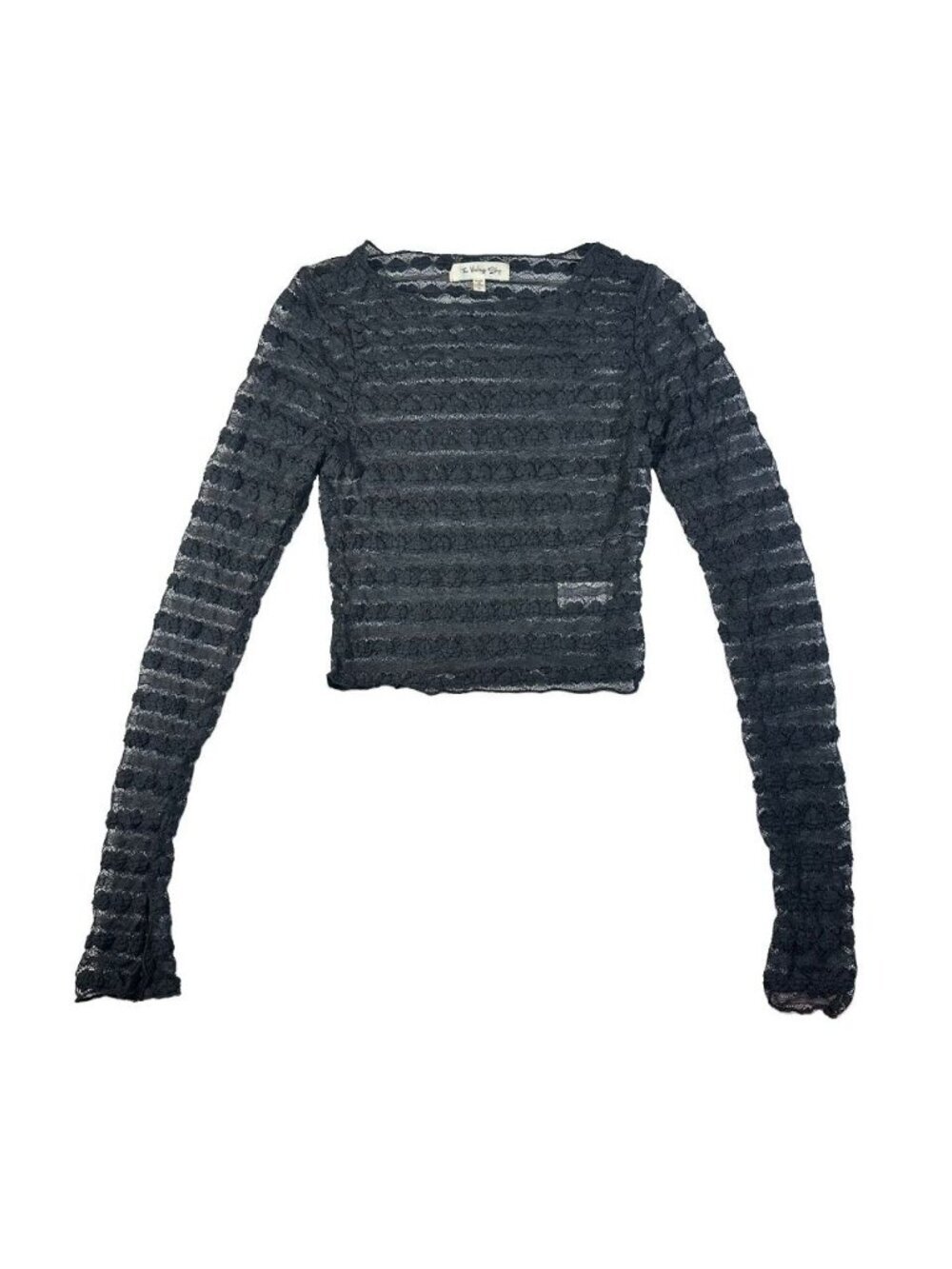 The Vintage Shop Black Heart Textured Knit Sheer Mesh Crop Top LS Small Goth - Picture 2 of 12
